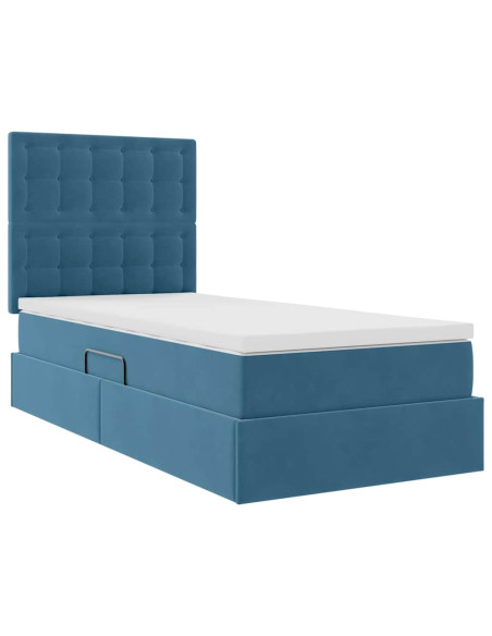 Letto con contenitore e materasso Blu Scuro 90 x 190 cm Velluto