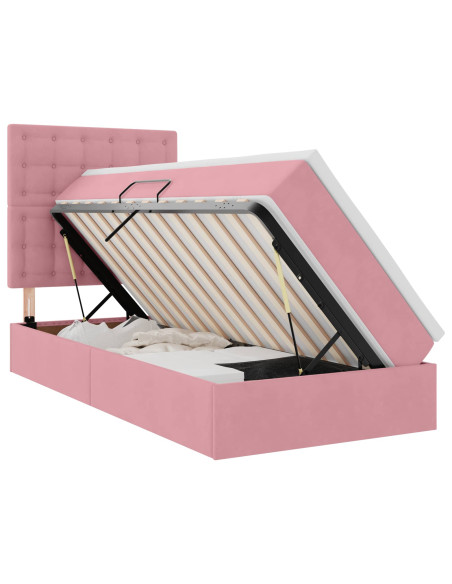 Letto con contenitore e materasso Rosa 90 x 200 cm Velluto