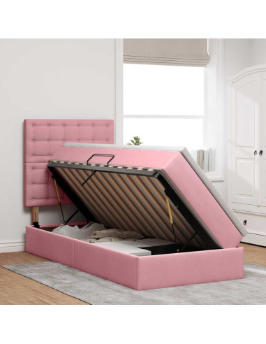 Letto con contenitore e materasso Rosa 100 x 200 cm Velluto