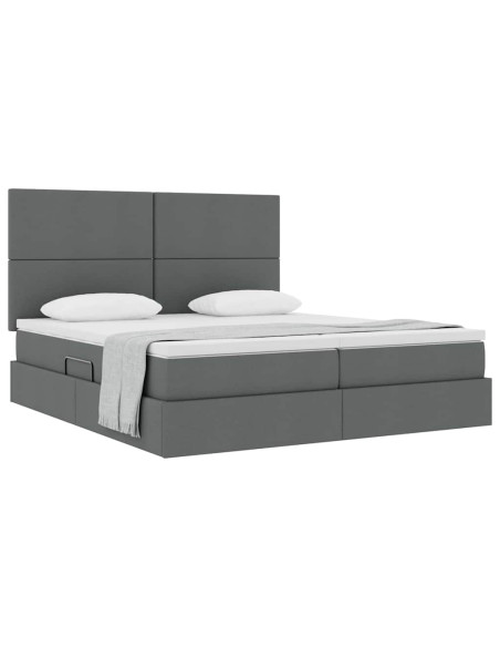 Letto con Contenitore Grigio scuro 200 x 200 cm Pelle Sintetica