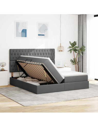 Letto con Contenitore Grigio scuro 200 x 200 cm Pelle Sintetica