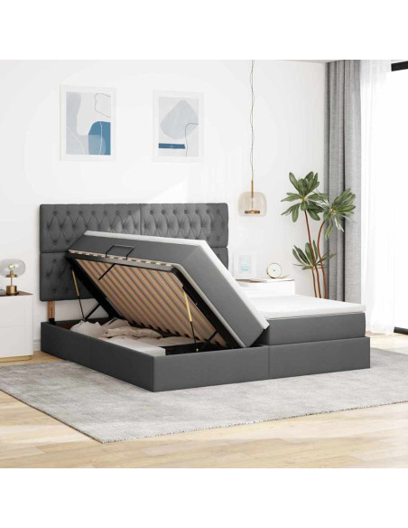 Letto con Contenitore Grigio scuro 200 x 200 cm Pelle Sintetica