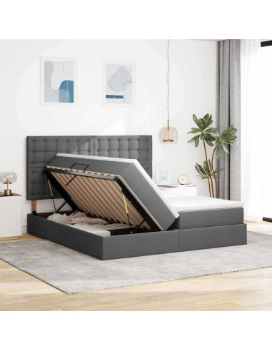 Letto con Contenitore Grigio scuro 200 x 200 cm Pelle Sintetica