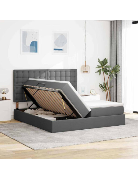Letto con Contenitore Grigio scuro 200 x 200 cm Pelle Sintetica