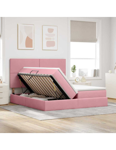 Letto con Contenitore con materasso Rosa 180 x 200 cm Velluto