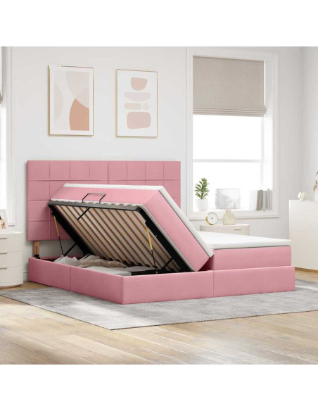 Letto con Contenitore con materasso Rosa 180 x 200 cm Velluto