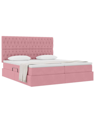 Letto con Contenitore con materasso Rosa 180 x 200 cm Velluto