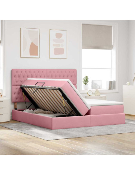 Letto con Contenitore con materasso Rosa 180 x 200 cm Velluto