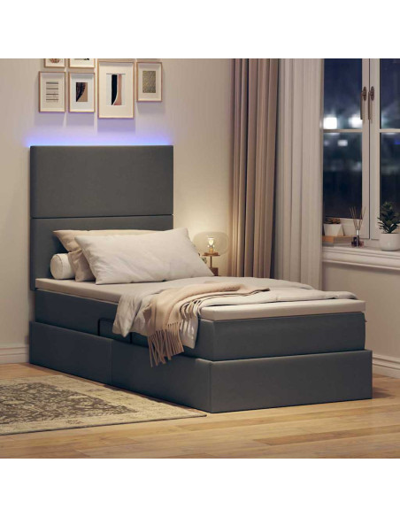 Letto con contenitore e LED con led Grigio scuro 100 x 200 cm