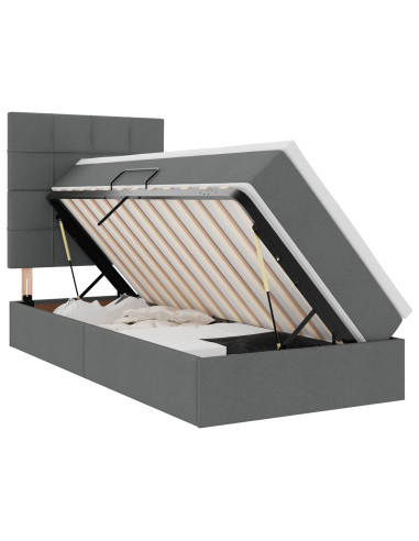 Letto con contenitore e LED Grigio scuro 90 x 190 cm Poliestere