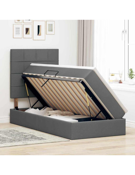 Letto con contenitore e LED Grigio scuro 90 x 190 cm Poliestere