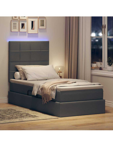 Letto con contenitore e LED con led Grigio scuro 100 x 200 cm
