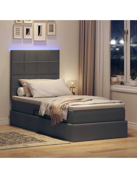 Letto con contenitore e LED con led Grigio scuro 100 x 200 cm
