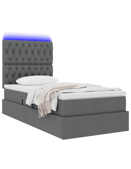 Letto con contenitore e LED Grigio scuro 90 x 190 cm Poliestere