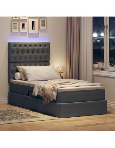 Letto con contenitore e LED con led Grigio scuro 100 x 200 cm