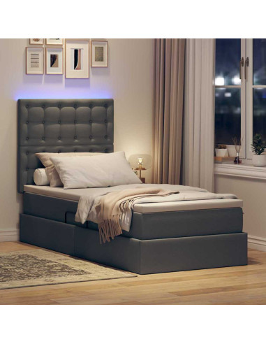 Letto con contenitore e LED Grigio scuro 90 x 190 cm Poliestere