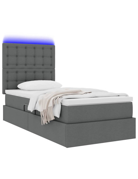 Letto con contenitore e LED con led Grigio scuro 100 x 200 cm