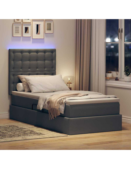 Letto con contenitore e LED con led Grigio scuro 100 x 200 cm