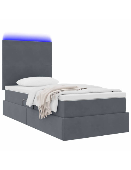 Letto con contenitore e LED Grigio scuro 90 x 190 cm Velluto