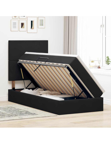 Letto con contenitore e LED con led Nero 90 x 190 cm Velluto