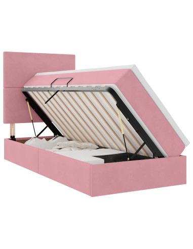 Letto con contenitore e LED con led Rosa 90 x 200 cm Velluto