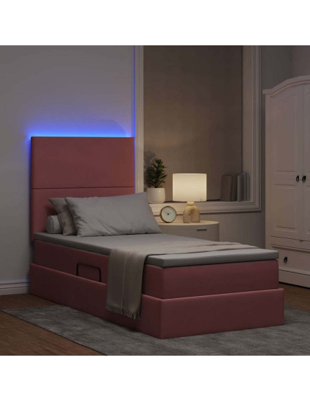 Letto con contenitore e LED con led Rosa 90 x 200 cm Velluto