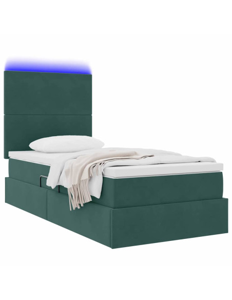 Letto con contenitore e LED Verde Scuro 100 x 200 cm Velluto