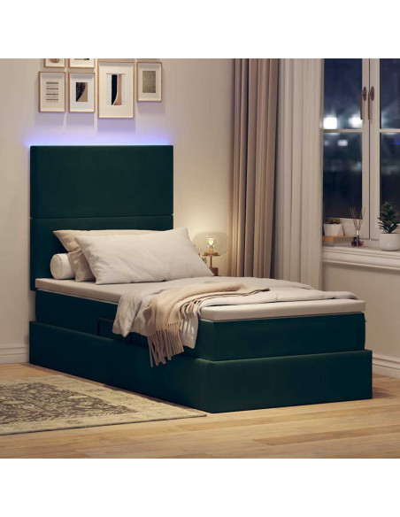 Letto con contenitore e LED Verde Scuro 100 x 200 cm Velluto