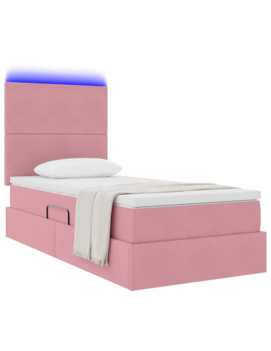 Letto con contenitore e LED con led Rosa 100 x 200 cm Velluto