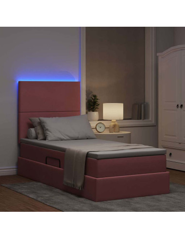 Letto con contenitore e LED con led Rosa 100 x 200 cm Velluto