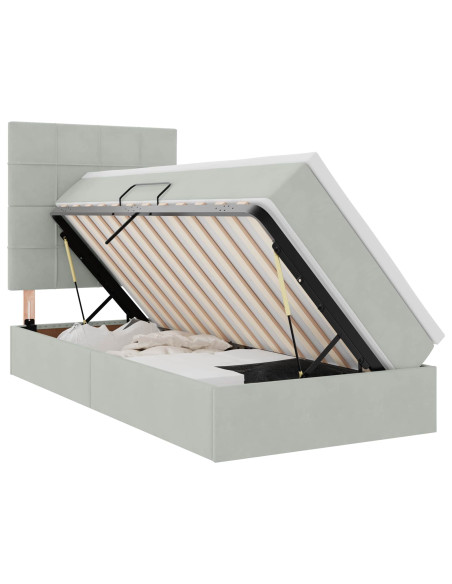 Letto con contenitore e LED Grigio chiaro 90 x 190 cm Velluto