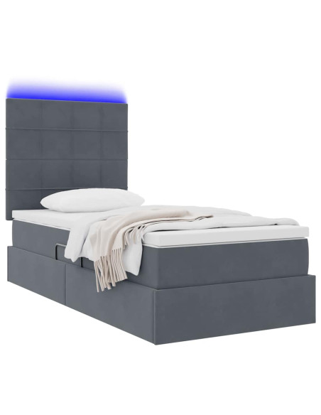Letto con contenitore e LED Grigio scuro 90 x 190 cm Velluto