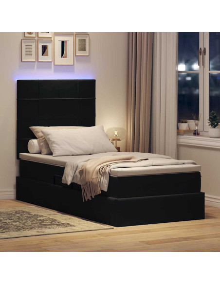 Letto con contenitore e LED con led Nero 90 x 190 cm Velluto