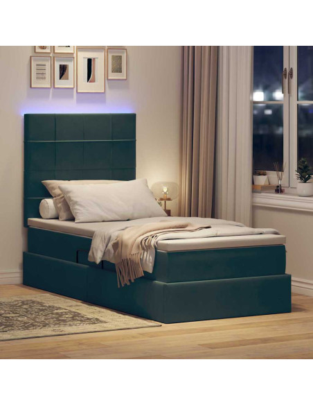 Letto con contenitore e LED Verde Scuro 90 x 190 cm Velluto