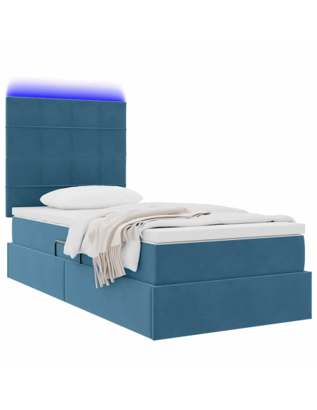 Letto con contenitore e LED Blu Scuro 90 x 200 cm Velluto