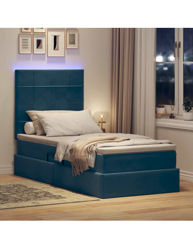 Letto con contenitore e LED Blu Scuro 90 x 200 cm Velluto