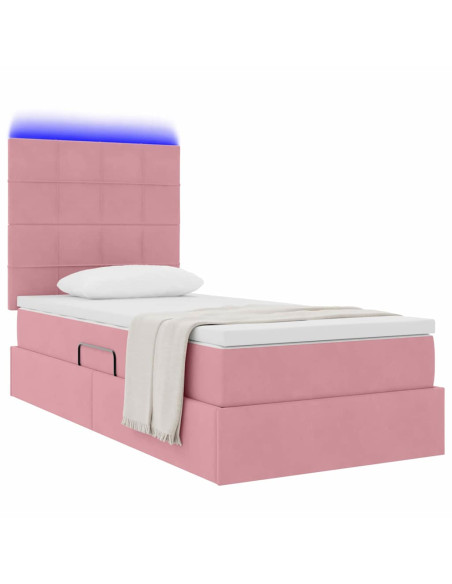Letto con contenitore e LED con led Rosa 90 x 200 cm Velluto