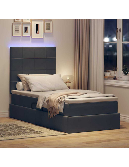 Letto con contenitore e LED Grigio scuro 100 x 200 cm Velluto