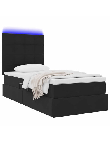 Letto con contenitore e LED con led Nero 100 x 200 cm Velluto