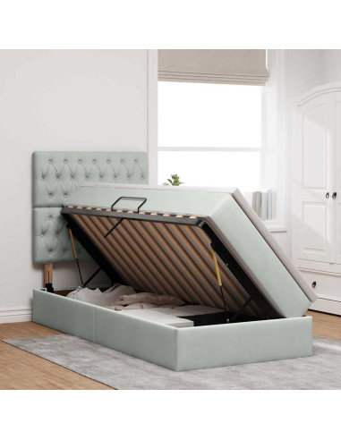 Letto con contenitore e LED Grigio chiaro 90 x 190 cm Velluto