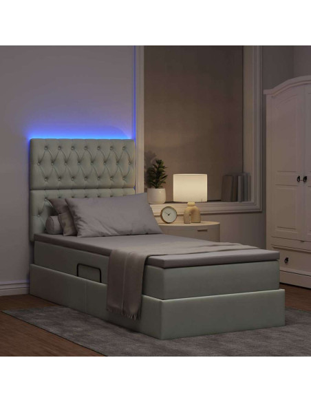 Letto con contenitore e LED Grigio chiaro 90 x 190 cm Velluto