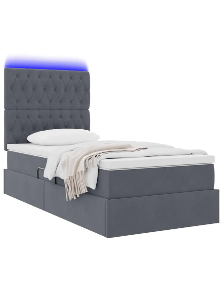 Letto con contenitore e LED Grigio scuro 90 x 190 cm Velluto