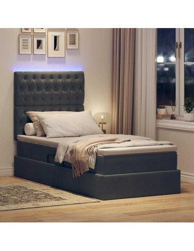 Letto con contenitore e LED Grigio scuro 90 x 190 cm Velluto