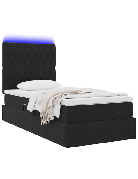 Letto con contenitore e LED con led Nero 90 x 190 cm Velluto
