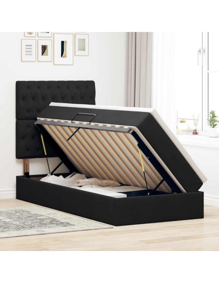 Letto con contenitore e LED con led Nero 90 x 190 cm Velluto