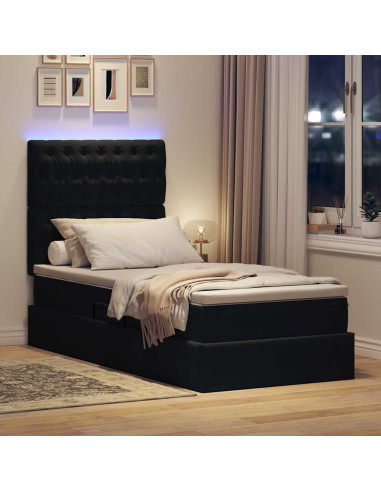 Letto con contenitore e LED con led Nero 90 x 190 cm Velluto