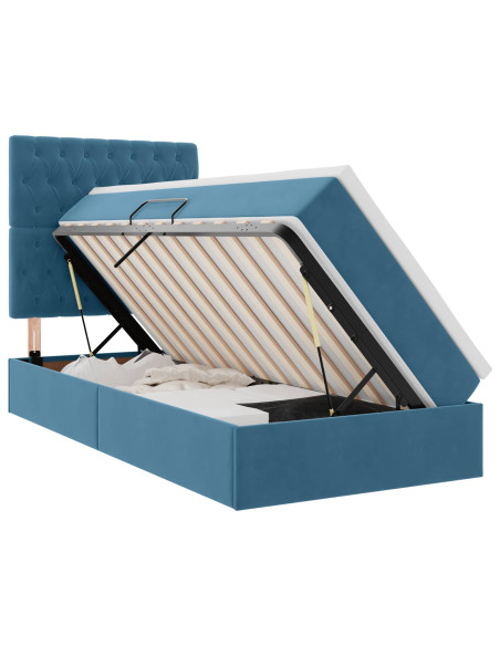 Letto con contenitore e LED Blu Scuro 90 x 190 cm Velluto
