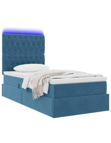 Letto con contenitore e LED Blu Scuro 90 x 190 cm Velluto
