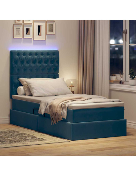 Letto con contenitore e LED Blu Scuro 90 x 190 cm Velluto