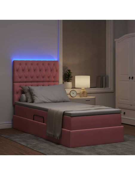 Letto con contenitore e LED con led Rosa 90 x 190 cm Velluto